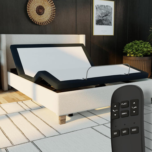 King Adjustable Bed Base Frame with Head and Foot Incline, Wireless Remote Control, Easy Assembly, and 10 Year Warranty