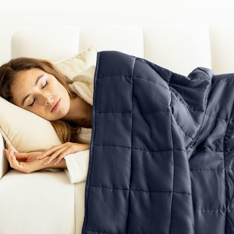 Cooling Weighted Blankets for Adults - 100% Lyocell Rayon Soft Blanket Back to School Dorm Room Essentials - Travel Relaxation Gifts [20 Lbs Queen 60" X 80"] [Indigo] - Imported