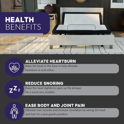 King Adjustable Bed Base Frame with Head and Foot Incline, Wireless Remote Control, Easy Assembly, and 10 Year Warranty
