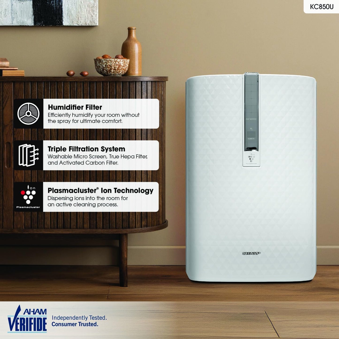 Air Purifier & Humidifier with HEPA Filters for Medium Rooms 